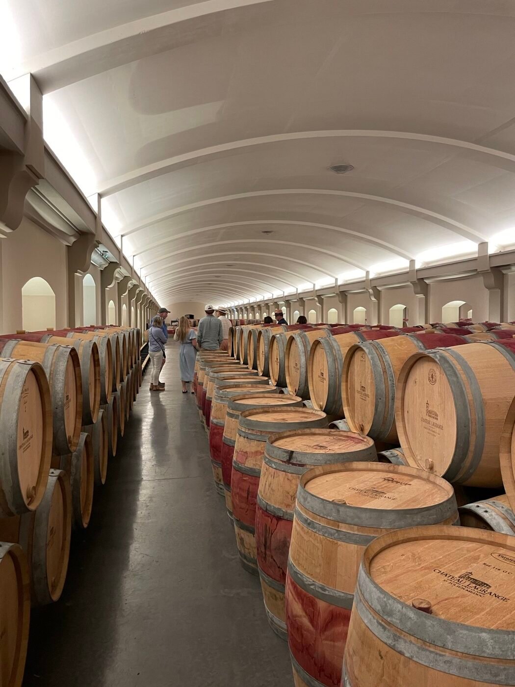 A barrel cellar in a Bordeaux château