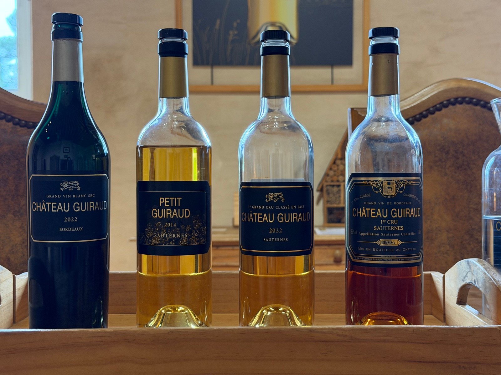 The wines of Château Guiraud, ready for the tasting