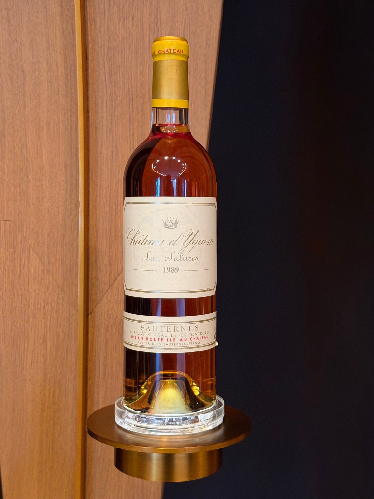 A bottle of Château d’Yquem on display