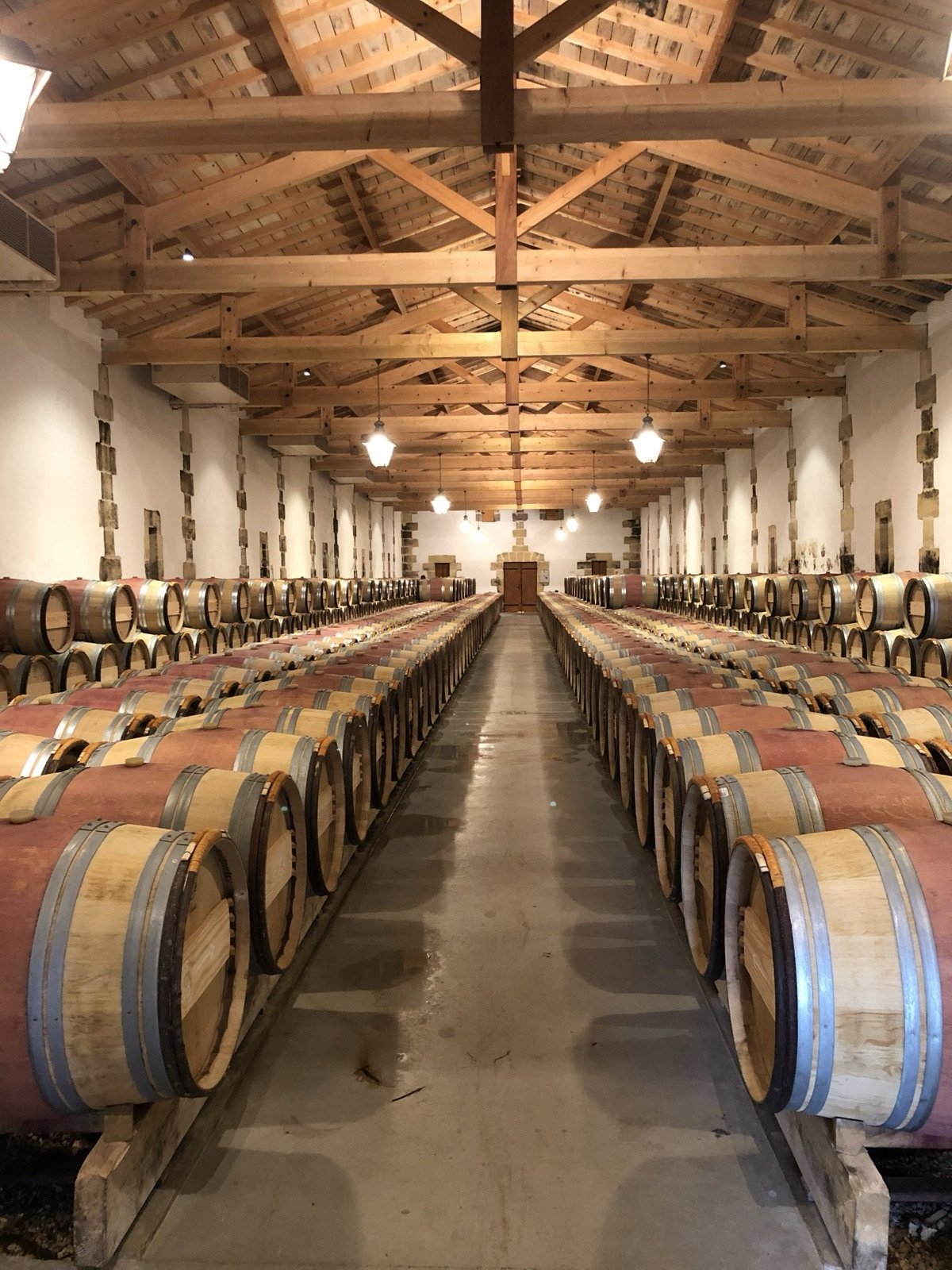 A long barrel cellar in a Bordeaux château